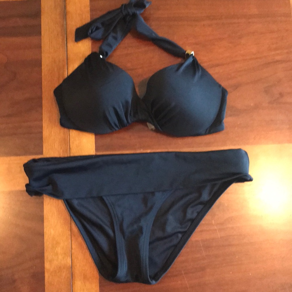 Victoria Secret black bikini.